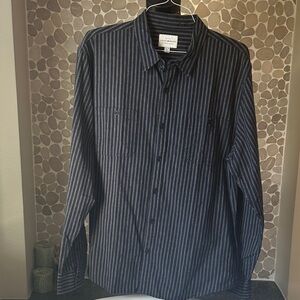 NWT Lucky Brand Navy and Gray Striped Button Down Shirt